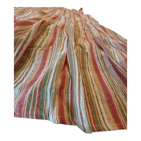 Linda Anderson Striped Square Neck Smocked Back Gold Shimmer Sundress Size Large - Picture 15 of 16